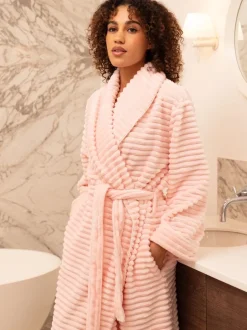 Badjassen*Cyberjammies - Striped Sealskin Fleecy Dressing Gown Roze