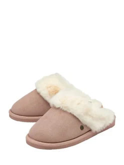 Pantoffels|Dunlop - Faux Suede Mule Slippers Fur Collar Roze