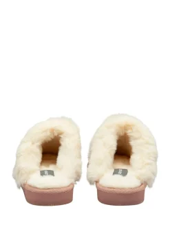 Pantoffels|Dunlop - Faux Suede Mule Slippers Fur Collar Roze