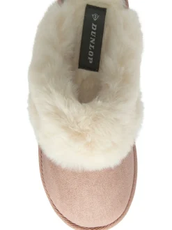 Pantoffels|Dunlop - Faux Suede Mule Slippers Fur Collar Roze