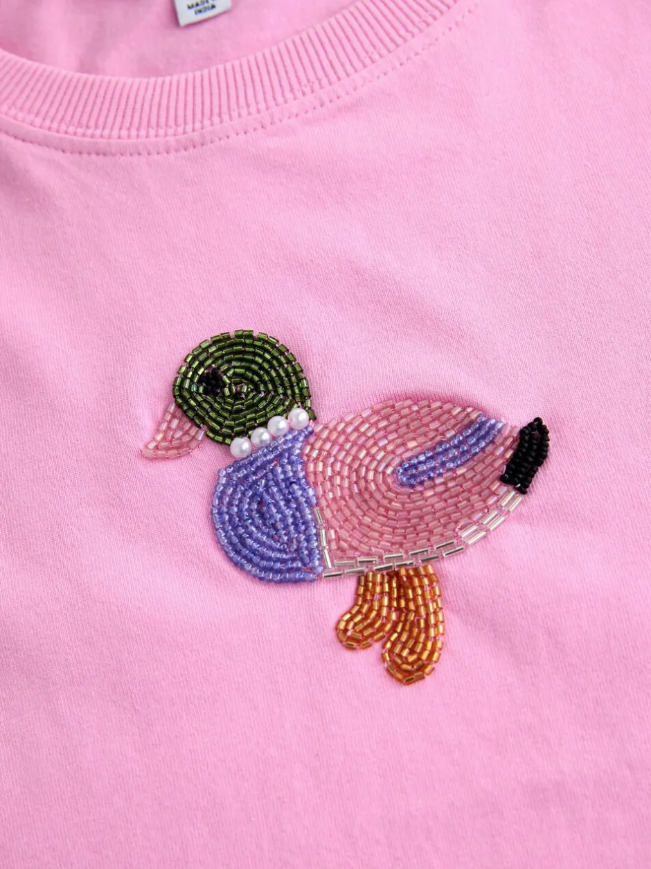 Tops En T-Shirts*Next Roze - Embellished Duck Short Sleeve Crew Neck Top