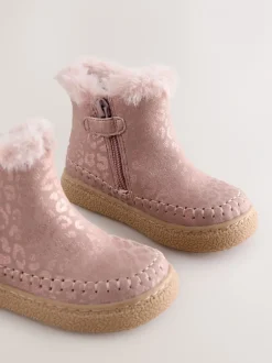 Boots*Next - Enkellaarsjes met rits en voering van imitatiebont Roze