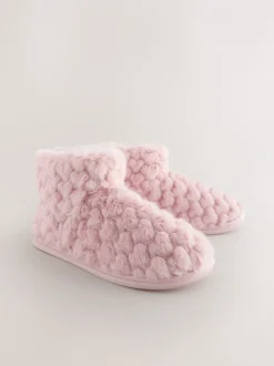 Pantoffels|Next - Faux Fur Heart Slipper Boots Roze