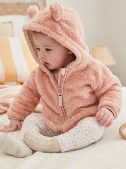 Jassen, Jacks En Kinderwagenpakjes|Jassen En Jacks|Next - Fleece babyjack met capuchon (0mnd-2jr) Roze