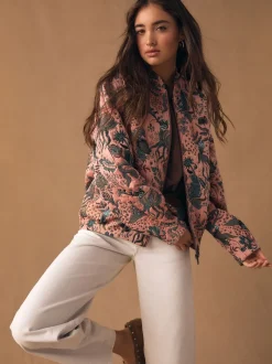 Jassen En Jacks|Next - Floral Jacquard Bomber Jacket Roze