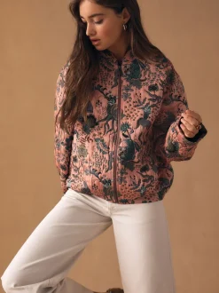 Jassen En Jacks|Next - Floral Jacquard Bomber Jacket Roze