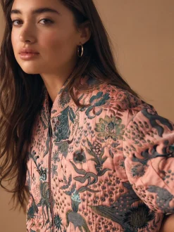 Jassen En Jacks|Next - Floral Jacquard Bomber Jacket Roze