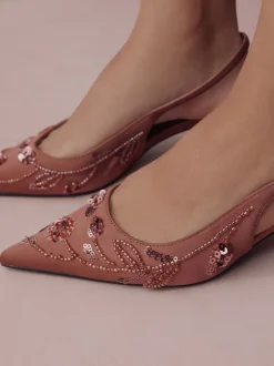 Schoenen Met Hakken|Next - Forever Comfort satijnen slingbacks met kralen en hakje Roze