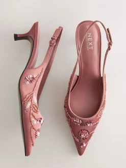 Schoenen Met Hakken|Next - Forever Comfort satijnen slingbacks met kralen en hakje Roze