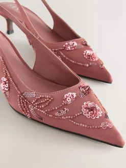 Schoenen Met Hakken|Next - Forever Comfort satijnen slingbacks met kralen en hakje Roze