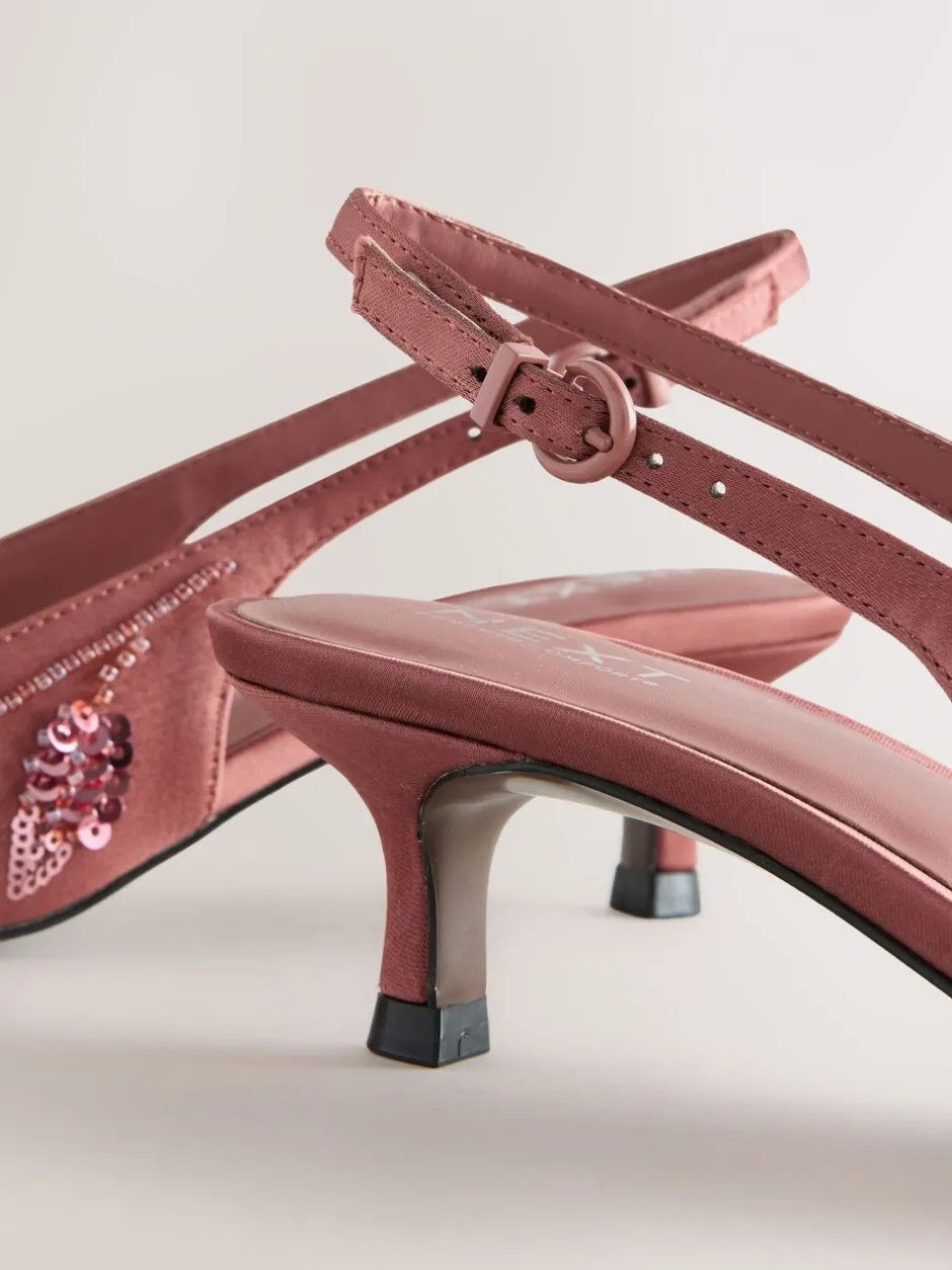 Schoenen Met Hakken|Next - Forever Comfort satijnen slingbacks met kralen en hakje Roze