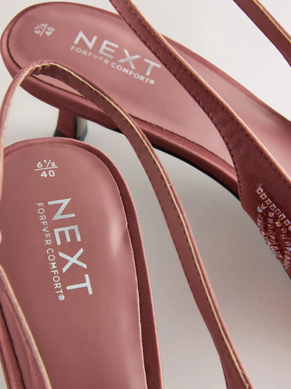 Schoenen Met Hakken|Next - Forever Comfort satijnen slingbacks met kralen en hakje Roze