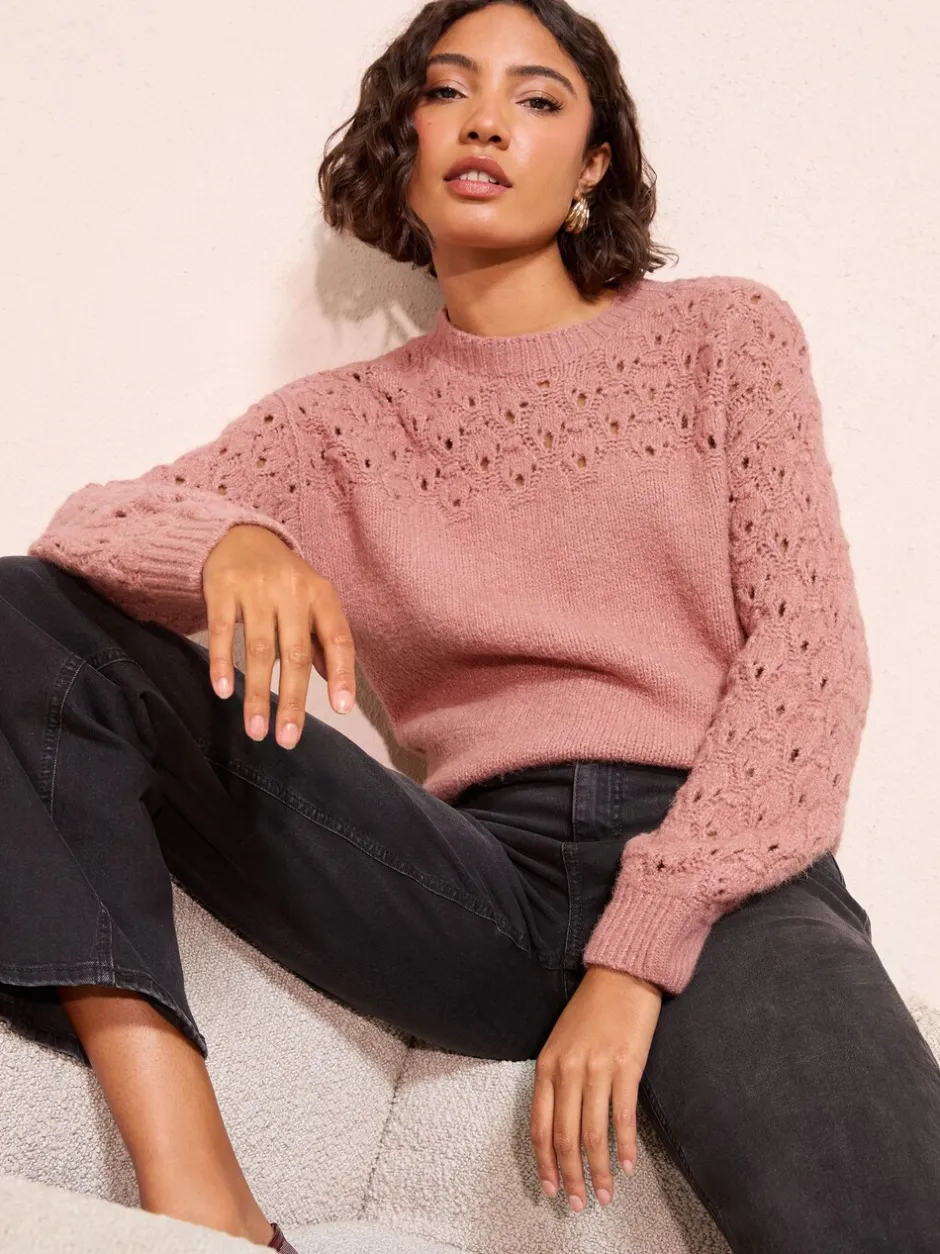 Gebreide Kleding*Friends Like These - Pointelle trui met stiksels Roze