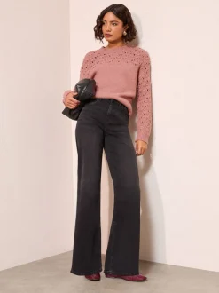 Gebreide Kleding*Friends Like These - Pointelle trui met stiksels Roze