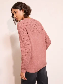 Gebreide Kleding*Friends Like These - Pointelle trui met stiksels Roze