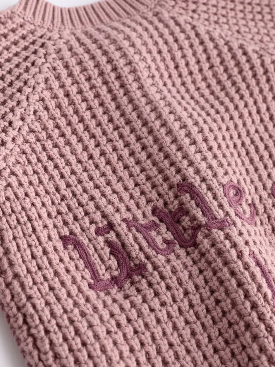 Gebreide Kleding|Next Roze - Gebreid babyvestje met geborduurde slogan op de rug (0mnd-2jr)