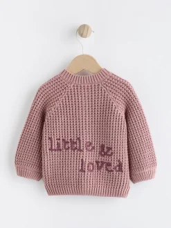 Gebreide Kleding|Next Roze - Gebreid babyvestje met geborduurde slogan op de rug (0mnd-2jr)