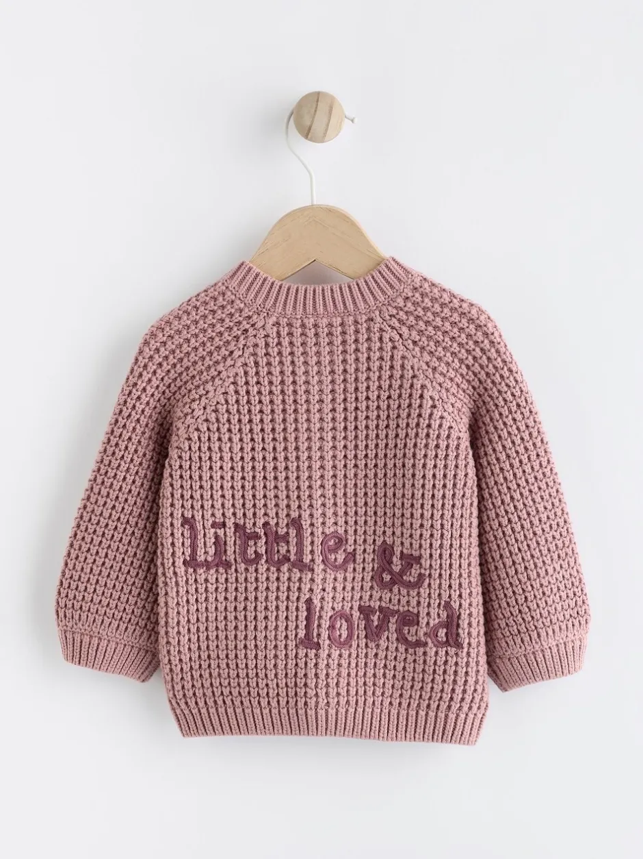 Gebreide Kleding|Next Roze - Gebreid babyvestje met geborduurde slogan op de rug (0mnd-2jr)