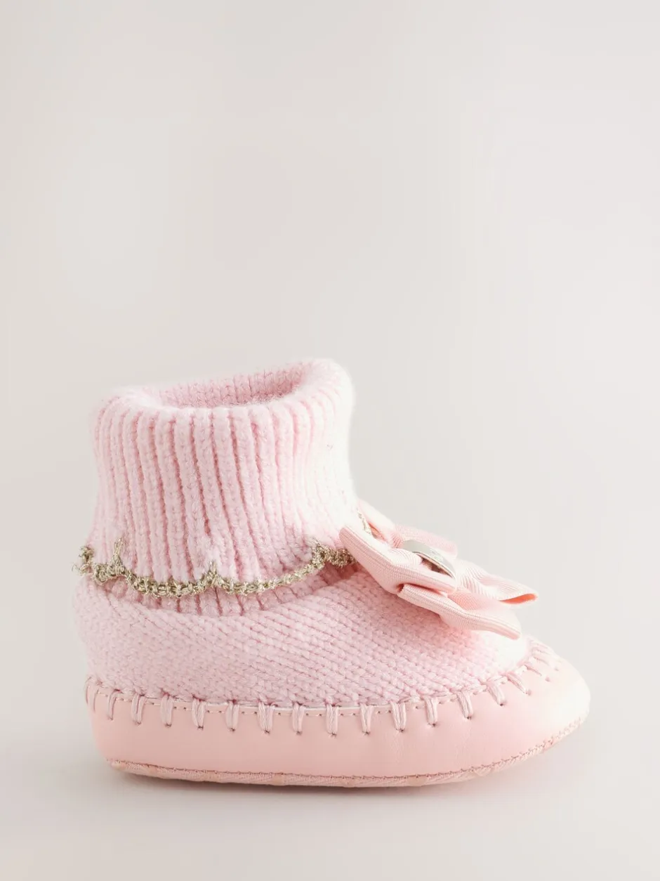 Boots|Baker by Ted Baker - Gebreide padderslaarsjes met geschulpte rand voor babymeisjes met strik Roze