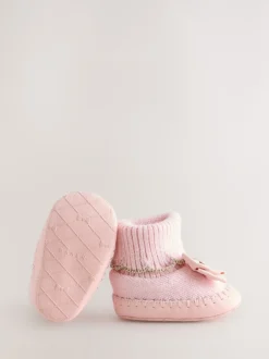 Boots|Baker by Ted Baker - Gebreide padderslaarsjes met geschulpte rand voor babymeisjes met strik Roze