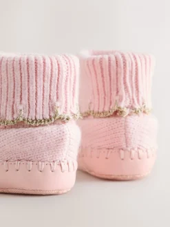Boots|Baker by Ted Baker - Gebreide padderslaarsjes met geschulpte rand voor babymeisjes met strik Roze