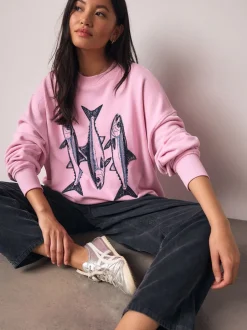 Hoody's En Sweatshirts|Next Roze - Graphic Beaded Fish Graphic Sweatshirt