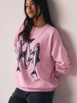 Hoody's En Sweatshirts|Next Roze - Graphic Beaded Fish Graphic Sweatshirt