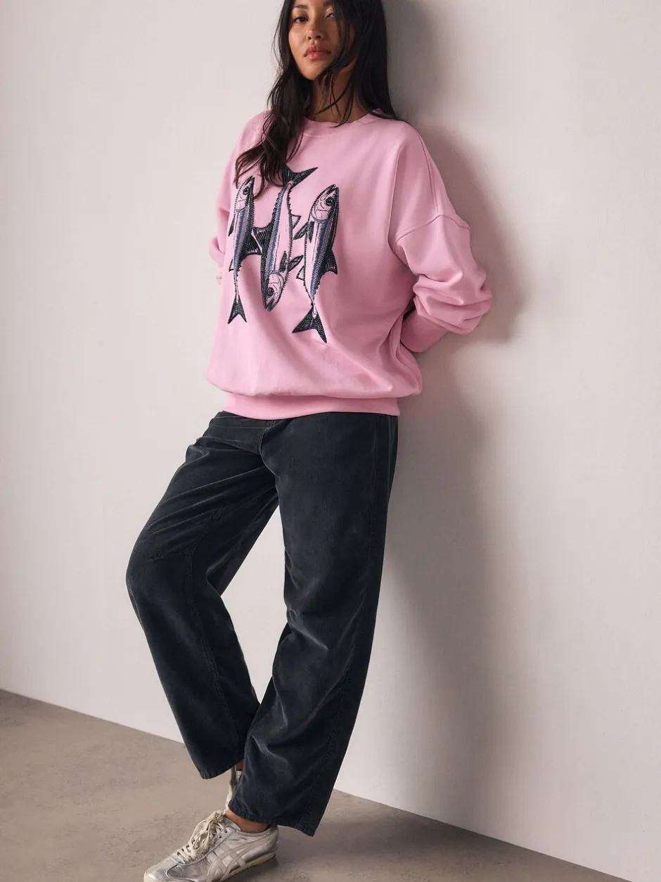 Hoody's En Sweatshirts|Next Roze - Graphic Beaded Fish Graphic Sweatshirt
