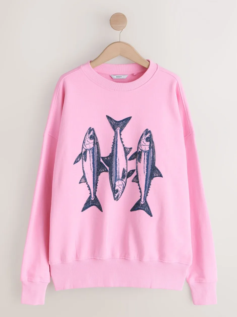 Hoody's En Sweatshirts|Next Roze - Graphic Beaded Fish Graphic Sweatshirt