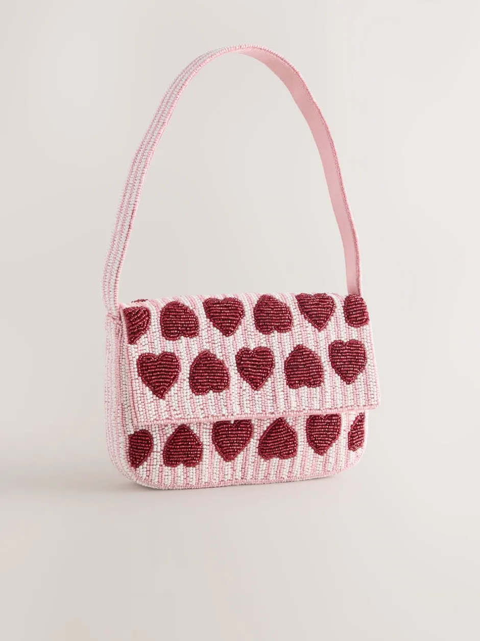 Tassen En Portemonnees*Next Roze - Heart Beaded Shoulder Bag
