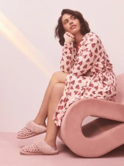 Pantoffels*Next Roze - Heart Faux Fur Lined Suede Mule Slippers