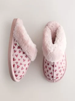 Pantoffels*Next Roze - Heart Faux Fur Lined Suede Mule Slippers