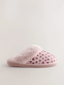 Pantoffels*Next Roze - Heart Faux Fur Lined Suede Mule Slippers
