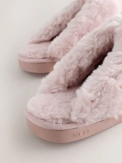 Pantoffels*Next Roze - Heart Faux Fur Lined Suede Mule Slippers