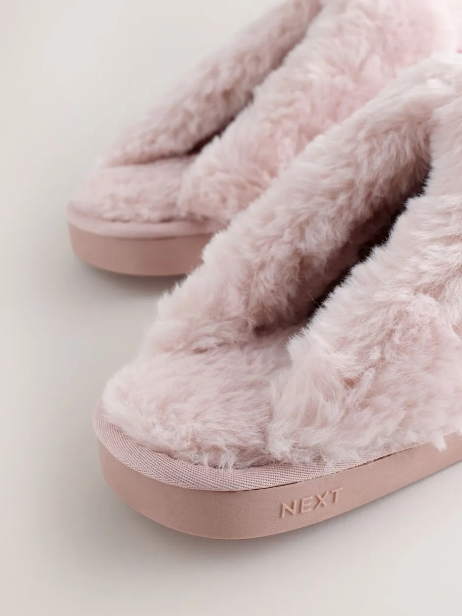 Pantoffels*Next Roze - Heart Faux Fur Lined Suede Mule Slippers