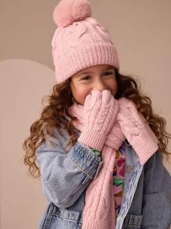 Mutsen, Handschoenen En Sjaals|Next - Kabelmuts, sjaal en handschoenenset (3-16jr) Roze