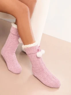 Alle Nacht- En Loungekleding|Sokken En Panty's*Lipsy - Cosy Chenille Slipper Socks Roze