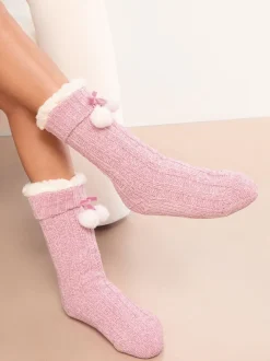 Alle Nacht- En Loungekleding|Sokken En Panty's*Lipsy - Cosy Chenille Slipper Socks Roze