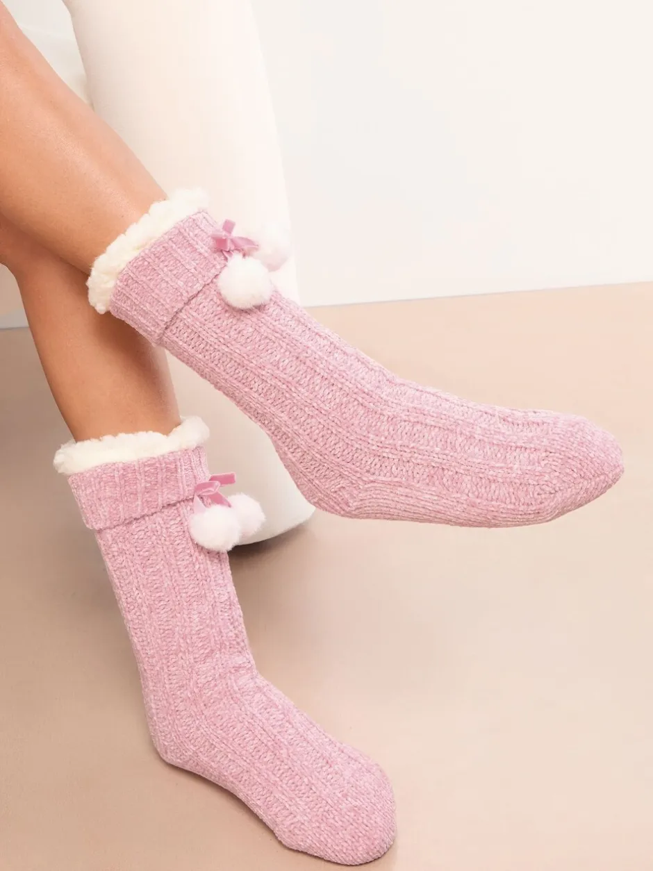 Alle Nacht- En Loungekleding|Sokken En Panty's*Lipsy - Cosy Chenille Slipper Socks Roze