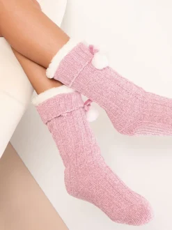 Alle Nacht- En Loungekleding|Sokken En Panty's*Lipsy - Cosy Chenille Slipper Socks Roze