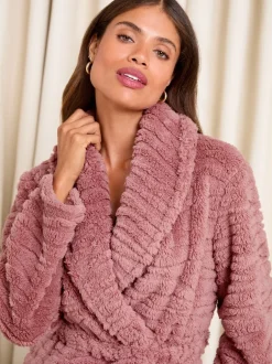 Badjassen|Lipsy - Cosy Textured Midi Dressing Gown Roze