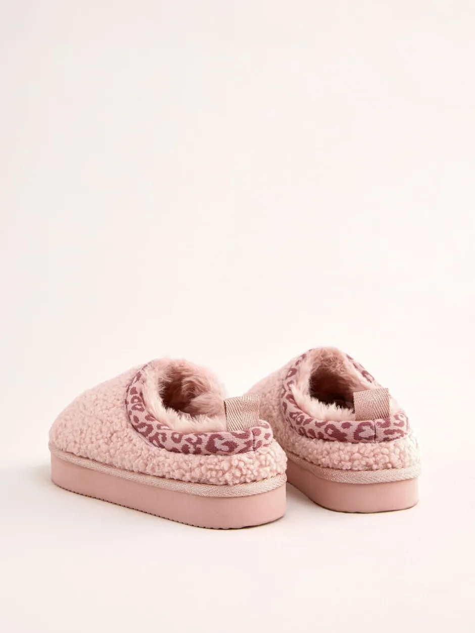 Pantoffels*Lipsy - EVA pantoffels met luipaardprint afwerking, borg en fluffy slip-on Klomp Roze