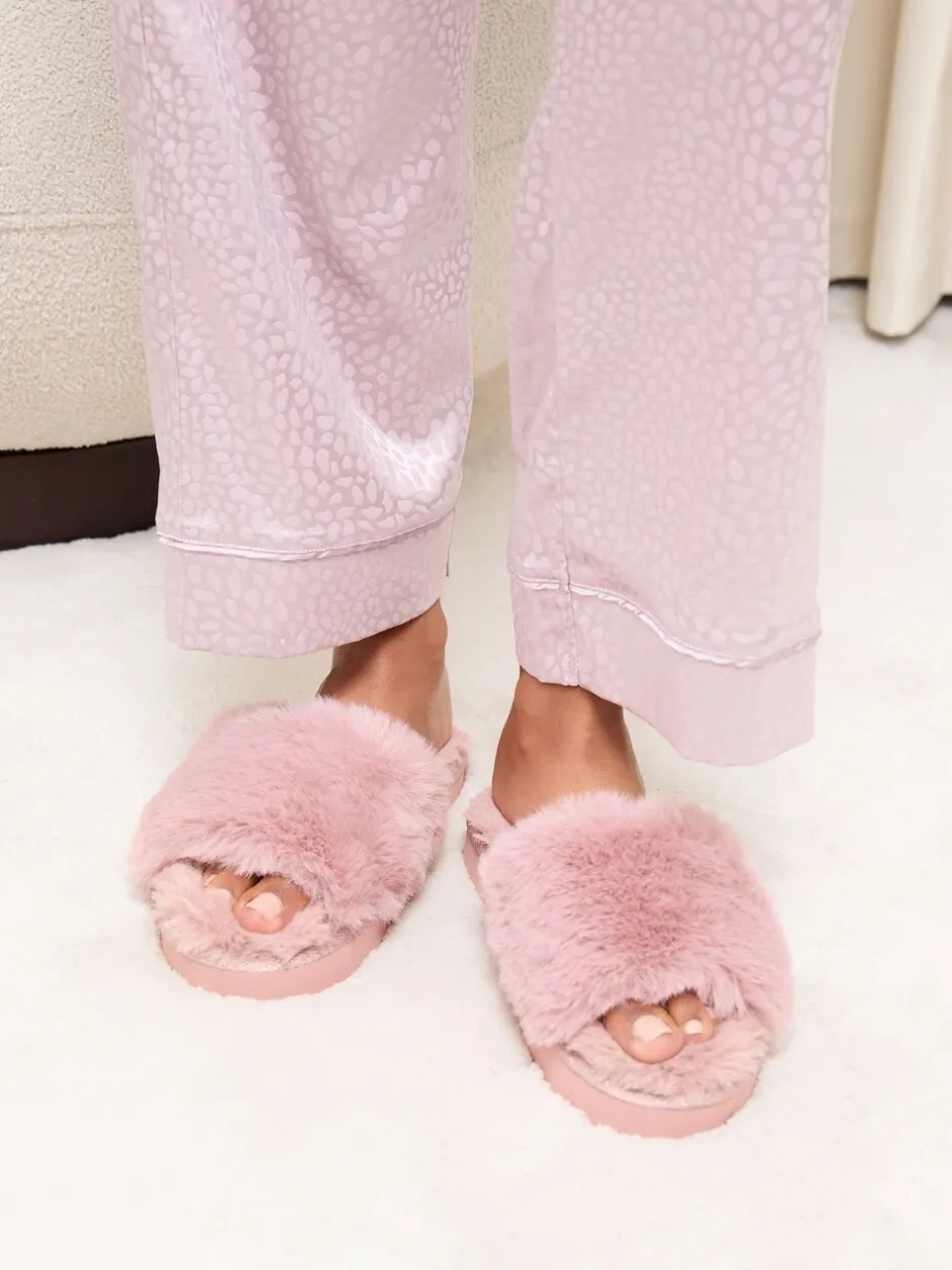 Pantoffels|Lipsy - pantoffels van imitatiebont met plateauzool voor nachtkleding Roze