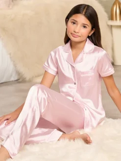 Nachtkleding En Pyjama's|Pyjama's*Lipsy Roze - satijnen hemd en pyjamaset met lange pijpen (5-16jaar)