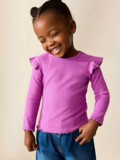 T-Shirts*Next - Long Sleeve Ribbed Frill Top (3mths-7yrs) Roze