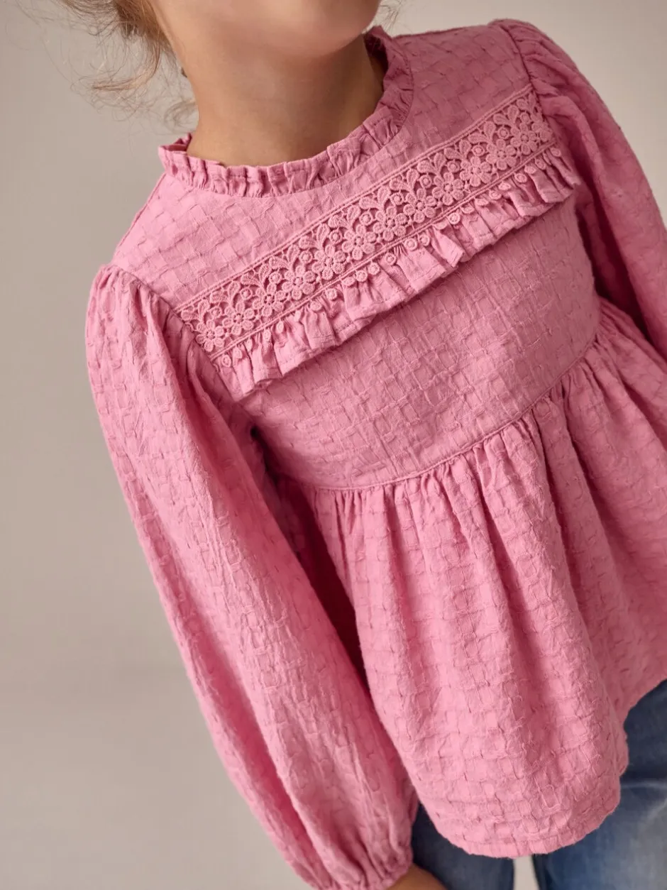 Overhemden En Blouses|Tops*Next - Long Sleeve Ruffle Blouse (3-16yrs) Roze