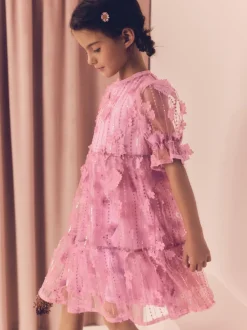 Jurken|Next - Mesh bloemen pailletten feestelijke jurkjes (3-16jaar) Roze