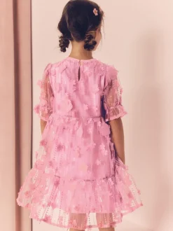 Jurken|Next - Mesh bloemen pailletten feestelijke jurkjes (3-16jaar) Roze