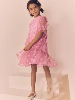 Jurken|Next - Mesh bloemen pailletten feestelijke jurkjes (3-16jaar) Roze