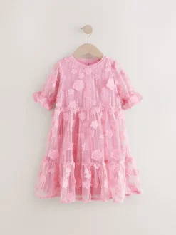 Jurken|Next - Mesh bloemen pailletten feestelijke jurkjes (3-16jaar) Roze